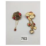 PINS GOLD TONE ARTISAN APPEAR HAND MADE RED