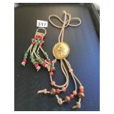 BEADED KEYRING SUEDE LEATHER MEDALLION PENDANT ON