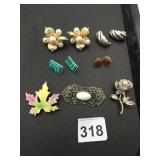 EARRINGS PINS ROSE ENAMEL LEAF
