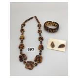 FAUX TORTOISE SHELL BRACELET NECKLACE CARDED SEMI