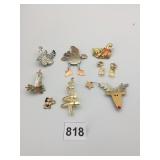 GROUP OF CHRISTMAS PINS ANGELS CANDLE TREE