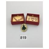 CHRISTMAS TREE PIN CANDY CANE NECKLACE EARRING
