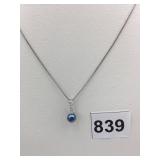 925 SILVER PENDANT NECKLACE BLUE BEAD RHINESTONES