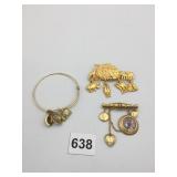 NOAHï¿½S ARK PIN WITH ANIMAL CHARMS MARKED JJ BAR