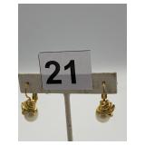GOLD TONE PEARL W/ RHINESTONE EARRINGS, SAFETY