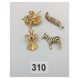 PIN GROUP GOLD TONE ANGEL ZEBRA FLOWERS LILY OF