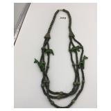 GREEN BEADED NECKLACE WOODEN BEADS CARVED GIRAFFE