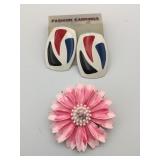TRIFARI PINK METAL FLOWER PIN CARDED FASHION