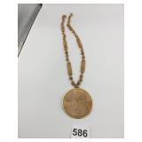 ETCHED BROWN STONE PENDANT NECKLACE STONES ON