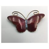 BUTTERFLY PIN STERLING 925 MADE IN NORWAY RED