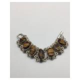 SILVER TONE TIGER EYE CHUNKY BRACELET 8"
