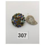 RHINESTONE LEAF PIN STARBURST PIN BLUES GREENS
