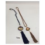 CLOISONNE TASSEL PENDANT NECKLACES BLUE BROWN