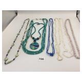 BEADED NECKLACES BLUE PENDANT NECKLACE PEARL