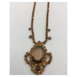 RHINESTONE PENDANT NECKLACE AMBER COLOR STONES
