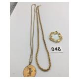 PIN CLEAR GLASS GOLD TONE LEAF WRAP AROUND CHAIN