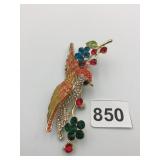 BEAUTIFUL PIN 4" COLORFUL RHINESTONE BIRD ON
