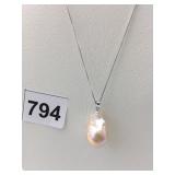 CHUNKY FAUX PEARL LIKE PENDANT NECKLACE STERLING