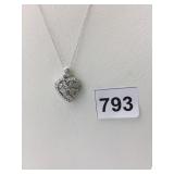 PENDANT NECKLACE RHINESTONE HEART STERLING SILVER