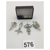 WISH PEARL SILVER TONE PENDANT FOUR PEARLS PALM