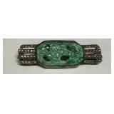 VTG ART DECO STYLE BROOCH, CARVED GREEN COMPOSITE