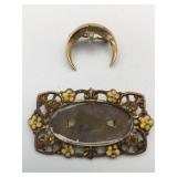 PINS GOLD TONE MOON AND STAR RECTANGLE MISSING