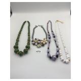 NECKLACES BEADED GREEN PURPLE WHITE STATEMENT