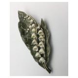 PORCELAIN LEAF PIN WITH CERAMIC FLOWERS LILY OF
