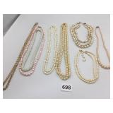 BEADED AND PEARL NECKLACES PINK BLUE WHITE TRIPLE
