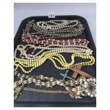 ASSORTED BEADED NECKLACES SILVER TONE ID BRACELET