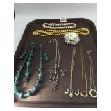 LARGE SILVER TONE FLOWER PIN NECKLACE BRACELET