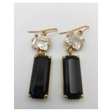 MONET EARRINGS BLACK AND CLEAR STONES GOLD TONE
