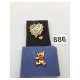 PINS THREE TONE METAL HEART  GOLD TONE BEAR WITH