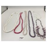 BEADED NECKLACES PINK PURPLE SHELLS STONE CHIPS