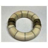 LARGE BONE SEGMENTED BANGLE W/ BRASS-TONE BAND.