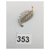 MONET WHITE GOLD TONE LEAF PIN 2.5"