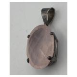 ROSE QUARTZ PENDANT 1 /18" OVAL W/ STERLING