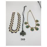 NECKLACES  SHAMROCK PENDANT SUEDE CHAIN GOLD TONE