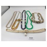 NECKLACES BEADED GREEN PURPLE FAUX STONE CHIPS