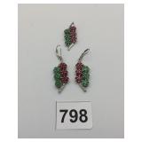 SILVER 925 EARRINGS AND PENDANT GEEN AND RED