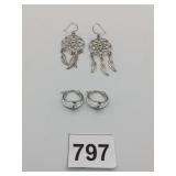 SILVER 925 EARRINGS DREAMCATCHERS OPEN HOOPS WITH