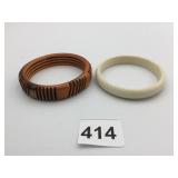 BANGLE BRACELETS CARVED OPEN WORK BROWN FAUX OR