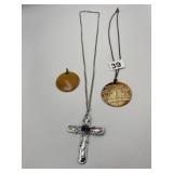 AMYTHYST CROSS, STONE W/ GOLD ACCENT, PENDANT