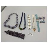 NECKLACES PURPLE GLASS BLUE BEADS EARRINGS