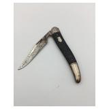 POCKET KNIFE 8" BLACK HANDLE SERRATED TOP EDGE