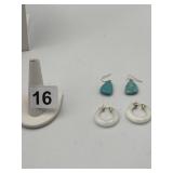 TURQUOISE DROP EARRINGS & 14K GOLD W/ MAKER MARK