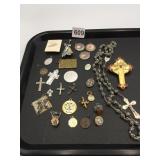 GROUP RELIGIOUS PINS MEDALLIONS PENDANTS CROSSES
