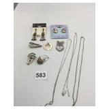 CARDED EARRINGS SILVER TONE CHAIN NECKLACES PINS