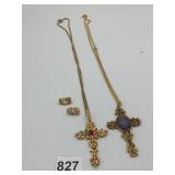 CROSS PENDANT NECKLACES GOLD TONE PURPLE RED
