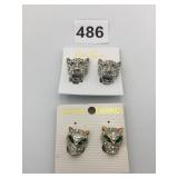 EARRINGS NEW CARDED PANTHER HEAD RHINESTONES